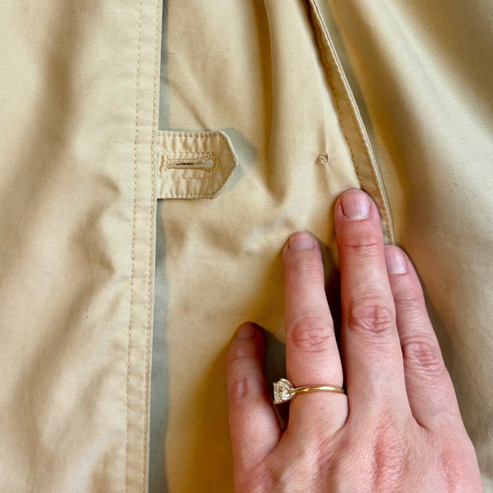 Lands End Small Womens Beige Trench Coat Removable Quilted Liner Plaid 6-8 - Picture 11 of 13